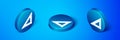 Isometric Triangular ruler icon isolated on blue background. Straightedge symbol. Geometric symbol. Blue circle button