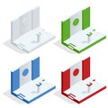 Isometric Tribune Set Vector. Podium Rostrum Stand With Microphones. Business Presentation Or Conference, Debate Speech