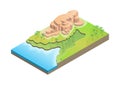 isometric tropical beach with rocky mountain