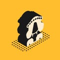 Isometric Ukrainian woman in traditional clothes icon isolated on yellow background. Vector