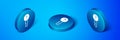 Isometric Undefined key icon isolated on blue background. Blue circle button. Vector Illustration