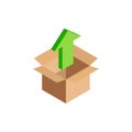 Isometric upload arrow symbol in box