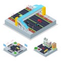 Isometric Urban Road with Crosswalk and Buildings. City Traffic Royalty Free Stock Photo