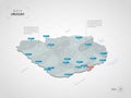 Isometric Uruguay map with city names and administrative divisions. Royalty Free Stock Photo