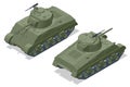 Isometric USA Medium Tank M4 Sherman. Armoured fighting vehicle designed for front-line combat, with heavy firepower