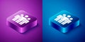 Isometric Users group icon isolated on blue and purple background. Group of people icon. Business avatar symbol - users