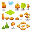 Isometric vector autumn tree set. Landscape constructor kit. Different trees for make design. Royalty Free Stock Photo