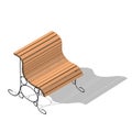 Isometric vector bench outside the building of coffee shop or restaurant wooden bench for natural park or field bench and shadow