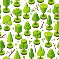 Isometric vector bright tree set in seamless pattern. Landscape constructor kit. Different trees for make nature design