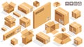 Isometric vector cardboard brown boxes Royalty Free Stock Photo