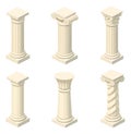 Isometric vector column set featuring various classical and decorative styles for architectural design and historical Royalty Free Stock Photo