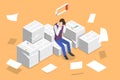 Isometric Vector Concept of Overworked and Tired Office Worker.