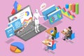 Isometric Vector Concept of Teacher Bot, Artificial Intelligence Technology. Royalty Free Stock Photo