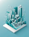 Isometric Vector Flowchart with Gears and Checkmarks for Process Improvement