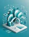 Isometric Vector Flowchart with Gears and Checkmarks for Process Improvement