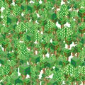 Isometric vector flowering trees pattern for forest, park, city. Seamless background. Landscape constructor kit icons for game, Royalty Free Stock Photo