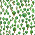 Isometric flowering trees pattern for forest, park, city. Seamless background. Royalty Free Stock Photo