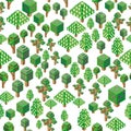 Isometric vector flowering trees pattern for forest, park, city. Seamless background. Landscape constructor kit icons for game, Royalty Free Stock Photo