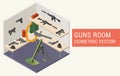 Isometric vector guns room Royalty Free Stock Photo