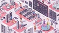 Isometric  of high-tech gym with advanced equipment, digital displays and modern design Royalty Free Stock Photo