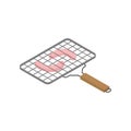 Isometric vector icon of grilling lattice with tasty sausages. Barbecue theme. Element for advertising poster or banner Royalty Free Stock Photo