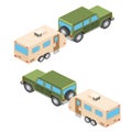 Isometric vector illustration of car and travel trailers