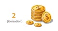 Number Two and Stack of Golden Dollar Coins - Financial Concept Royalty Free Stock Photo