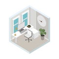 Isometric vector illustration, modern cabinet room design Royalty Free Stock Photo