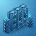 Isometric Vector Illustration of Modern Server Racks in Data Center Royalty Free Stock Photo