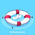 lifebuoy and a paper boat, business protection and rescue