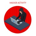 Isometric vector Internet hacker attack and personal data security concept. Computer security technology. E-mail spam Royalty Free Stock Photo