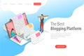 Isometric vector landing page for creative blogging, commercial blog posting.