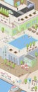 Isometric vector multilevel illustration of a resort town near on the shore