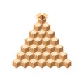 Isometric Vector Packages. Whole Pile of Taped Parcels. Pyramid of Cardboard Boxes Isolated on White