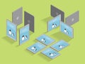 Isometric Penguin Tablet Various Views Vector