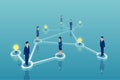 Isometric vector of a team of business people networking, sharing ideas brainstorming a startup