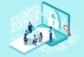 Isometric vector of a team working designing new software to protect personal data Royalty Free Stock Photo