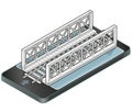 Outlined vector train bridge in mobile phone, isometric 3d building planning of railway bridge. Royalty Free Stock Photo