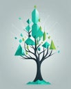 Isometric Vector Tree with Upward Arrow Charts and Data Network Lines Royalty Free Stock Photo