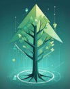 Isometric Vector Tree with Upward Arrow Charts and Data Network Lines Royalty Free Stock Photo