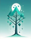 Isometric Vector Tree with Upward Arrow Charts and Data Network Lines Royalty Free Stock Photo