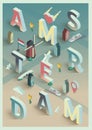 Isometric vector typographic amsterdam poster