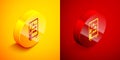 Isometric Vending machine of food and beverage automatic selling icon isolated on orange and red background. Circle
