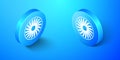 Isometric Ventilator symbol icon isolated on blue background. Ventilation sign. Blue circle button. Vector