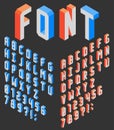 Isometric vertical blocky latin font wit numbers