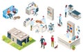 Isometric veterinarian clinic, pets and doctors