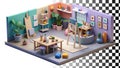 Isometric view artist studio workspace paints easel png transparent image Generative AI