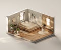 Isometric view bed room open inside interior architecture 3d rendering digital art Royalty Free Stock Photo