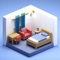 Isometric view bedroom open inside interior architecture Royalty Free Stock Photo
