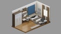 Isometric view of a bedroom,residential area, 3d rendering Royalty Free Stock Photo